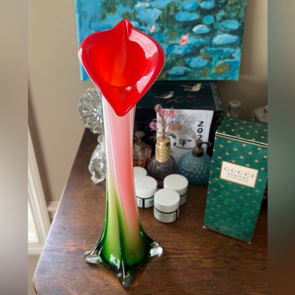 Vintage Murano hand blown art glass Calla Lily Jack in the Pulpit vase